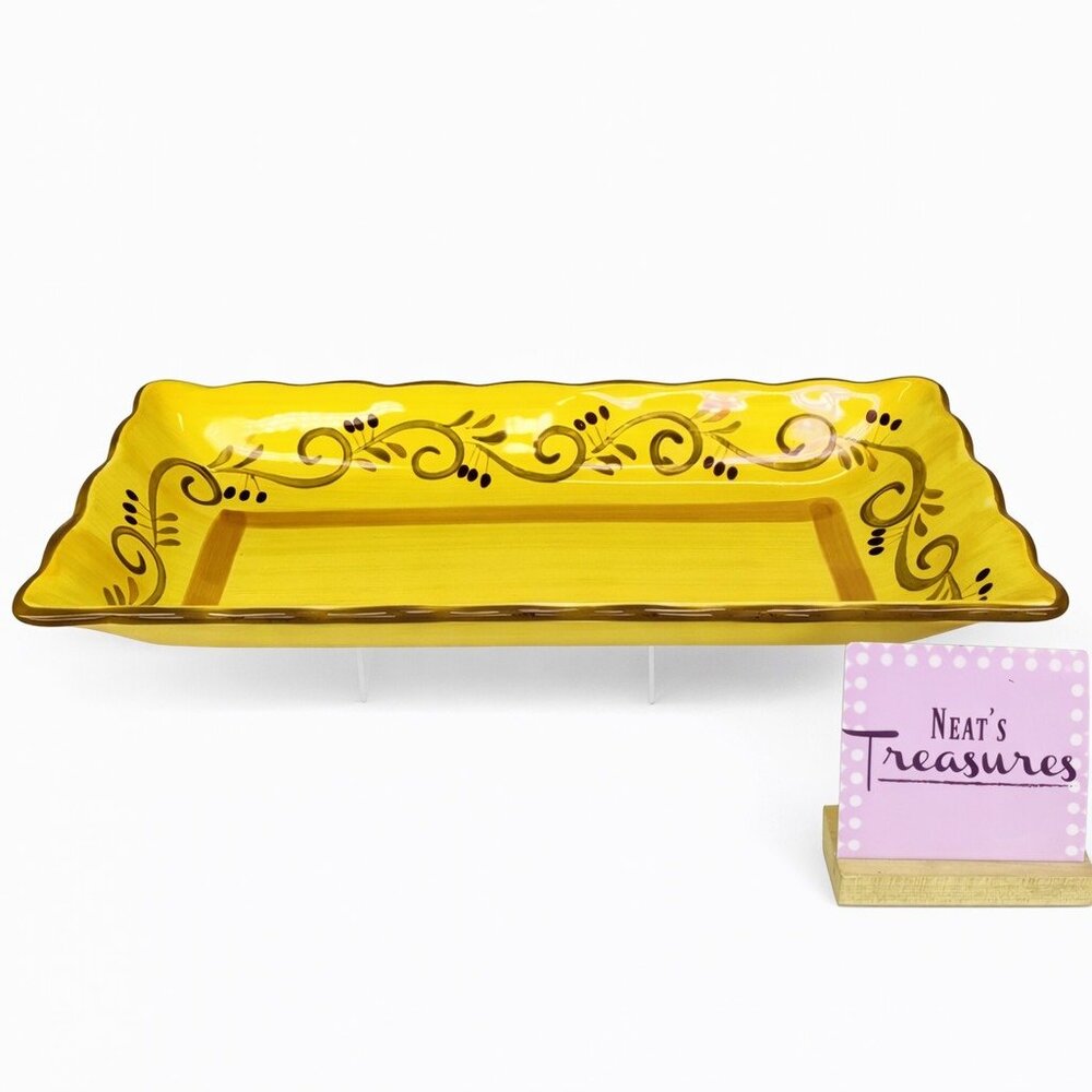 Home Trends ITALIAN VILLA Berry Scrolls Yellow Green 17" Retangular Serving Tray